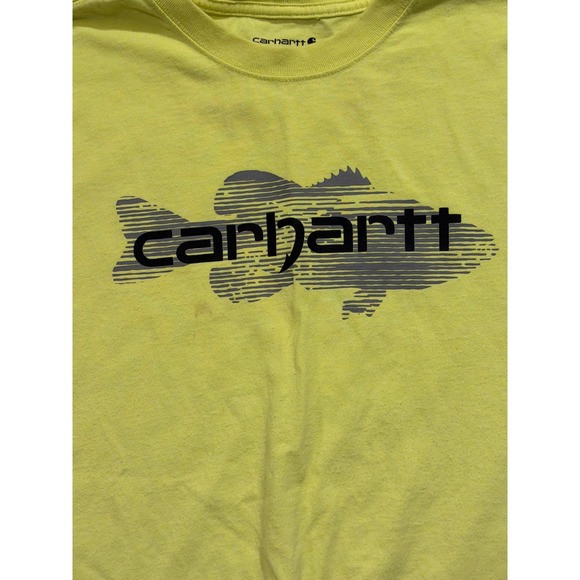 Carhartt T Shirt Mens Medium Yellow Loose Fit Graphic Fish Logo Outdoors * - Picture 3 of 10